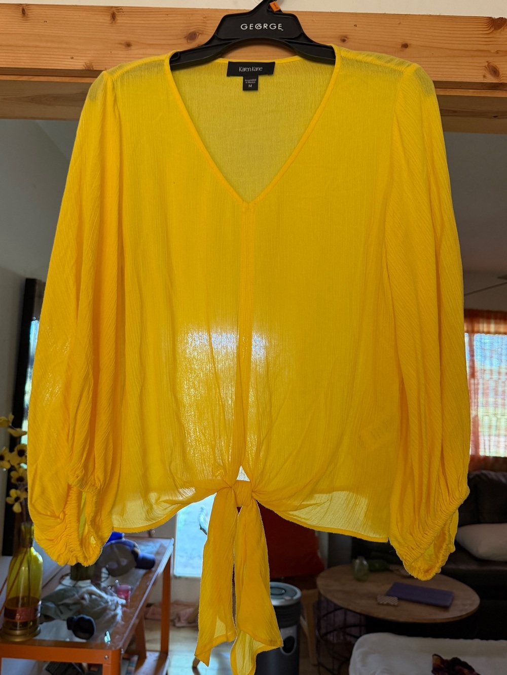 Karen Kane Bright Yellow Tie-Front V-Neck Blouse